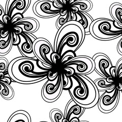 Abstract background. Black and white pattern. Floral seamless background