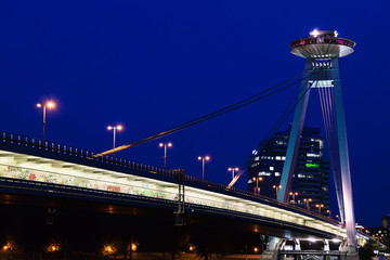 view of Most SNP bridge in Bratislava in night