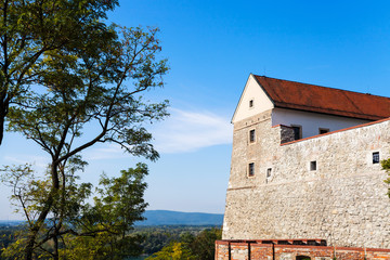 Bratislava castle and view of hills near Danube