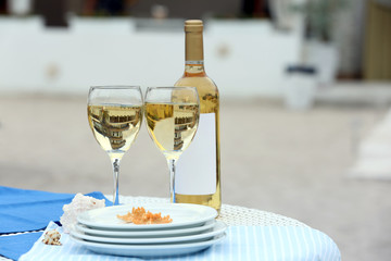 Served table on the sandy beach