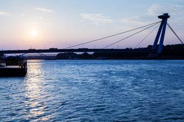 New bridge across Danube river at blue dawn