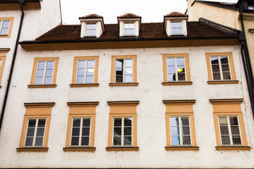 facade of apartment building in old town Brno