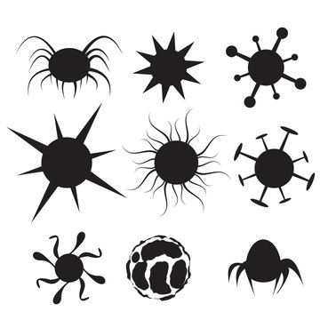 Set of Virus flat icon. Bacteria, disease and cancer cell