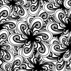 Abstract background. Black and white pattern. Floral seamless ba