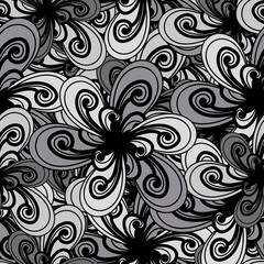 Abstract background. Black and white pattern. Floral seamless ba