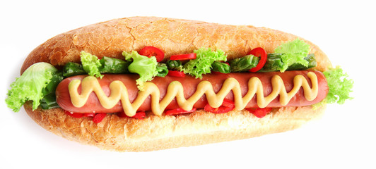 Fresh hot dog isolated on white