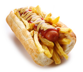 Fresh hot dog isolated on white