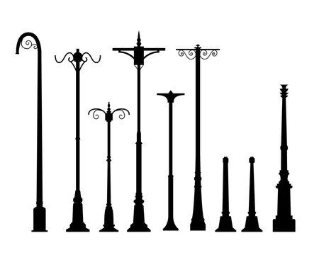 Set of modern lamp post in flat style