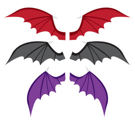 Set Bat wings in color in flat style