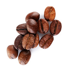 Brown coffee beans isolated on white