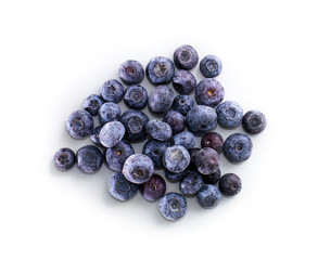 Bowl of frozen domestic blueberries isolated on white backgound
