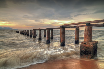 Beautiful sunset at Robina Beach, Penang, Malaysia HDR image