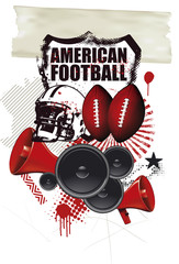 american football shield and banner with many objects