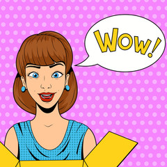 Young woman get a present vector illustration