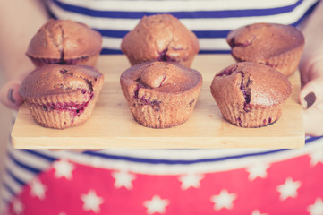 Chocolate muffins with berries