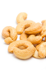 Cashew nuts isolated on white background.