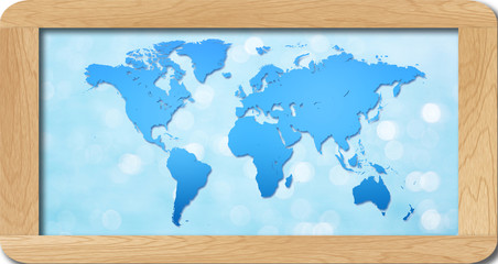 world map in wooden frame