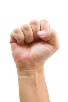 Asian nen's fist right hand isolated over white background.