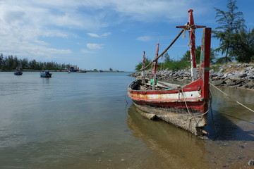 Fishing boat beside Pranburi beach, Thailand