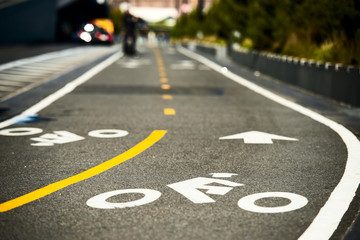 Bicycle road sign on asphalt in New York City