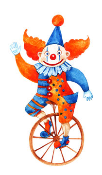The funny clown on unicycle