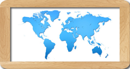 world map in wooden frame