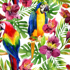 Watercolor Alstroemeria  flowers seamless pattern.
