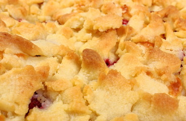Fresh baked yeast cake with strawberries