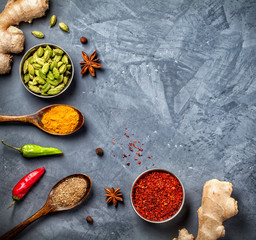 Various Spices on grunge background