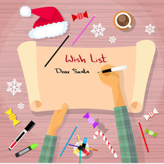 Merry Christmas Wish List To Santa Clause Child Hand Writing Pen