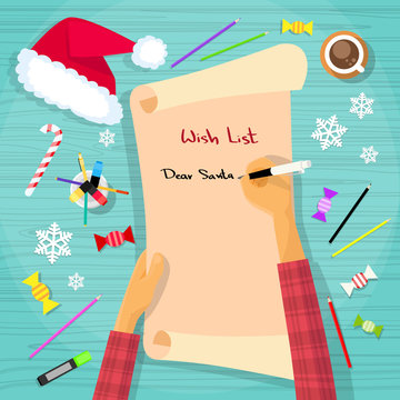 Merry Christmas Wish List To Santa Clause Child Hand Writing Pen