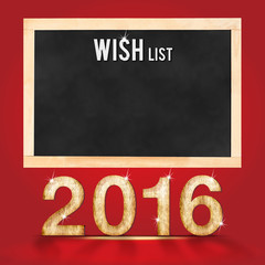 wish list for 2016 year on blackboard on red studio room backgro