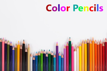 Colour pencils isolated on white background close up