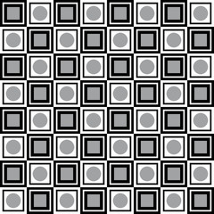 Geometric pattern with black grey and white squares and circles