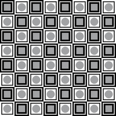 Geometric pattern with black grey and white squares and circles