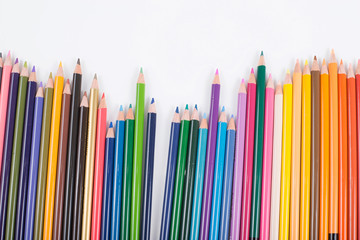 Colour pencils isolated on white background close up