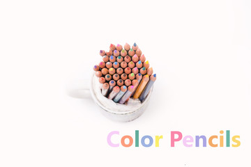 Colour pencils isolated on white background close up