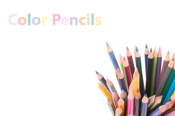 Colour pencils isolated on white background close up
