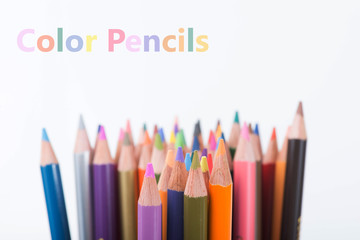 Colour pencils isolated on white background close up