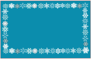 Fototapeta premium Rahmen aus Schneeflocken in weiß auf blau