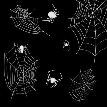 cobwebs and spiders on a black background