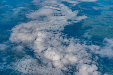 View from airplane at clouds.