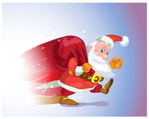 Santa Claus hurries from the travel with gifts.