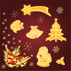 Fototapeta na wymiar Merry Christmas set of gold decoration vector