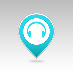 Headphone pin map icon. Map pointer, markers. 