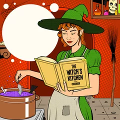 Poster Pop Art Witch preparing a potion vector illustration