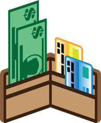 Open Wallet Icon Bills and cards Vector