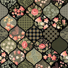 seamless floral patchwork pattern - obrazy, fototapety, plakaty
