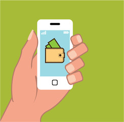 Smartphone in Hand App Vector icon Wallet