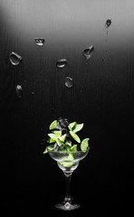 Fresh cocktail with lime slices on black background